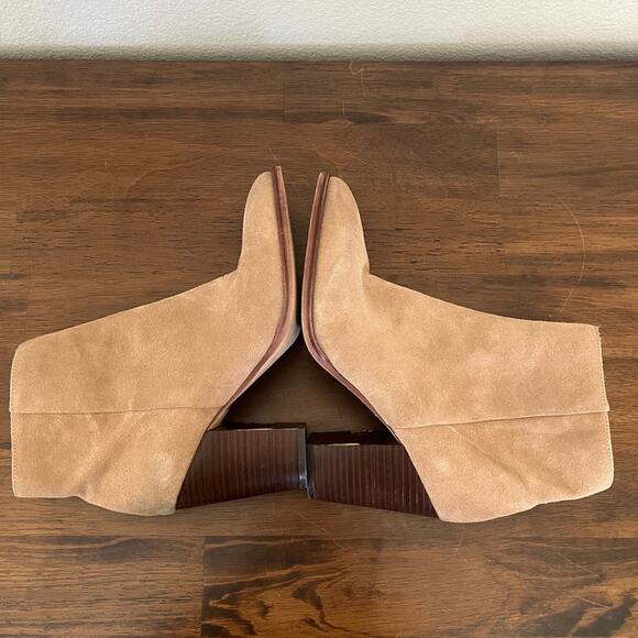 Sam Edelman Blake Tan Block Heel Minimalist Neutral Leather Ankle Booties - Picture 7 of 15